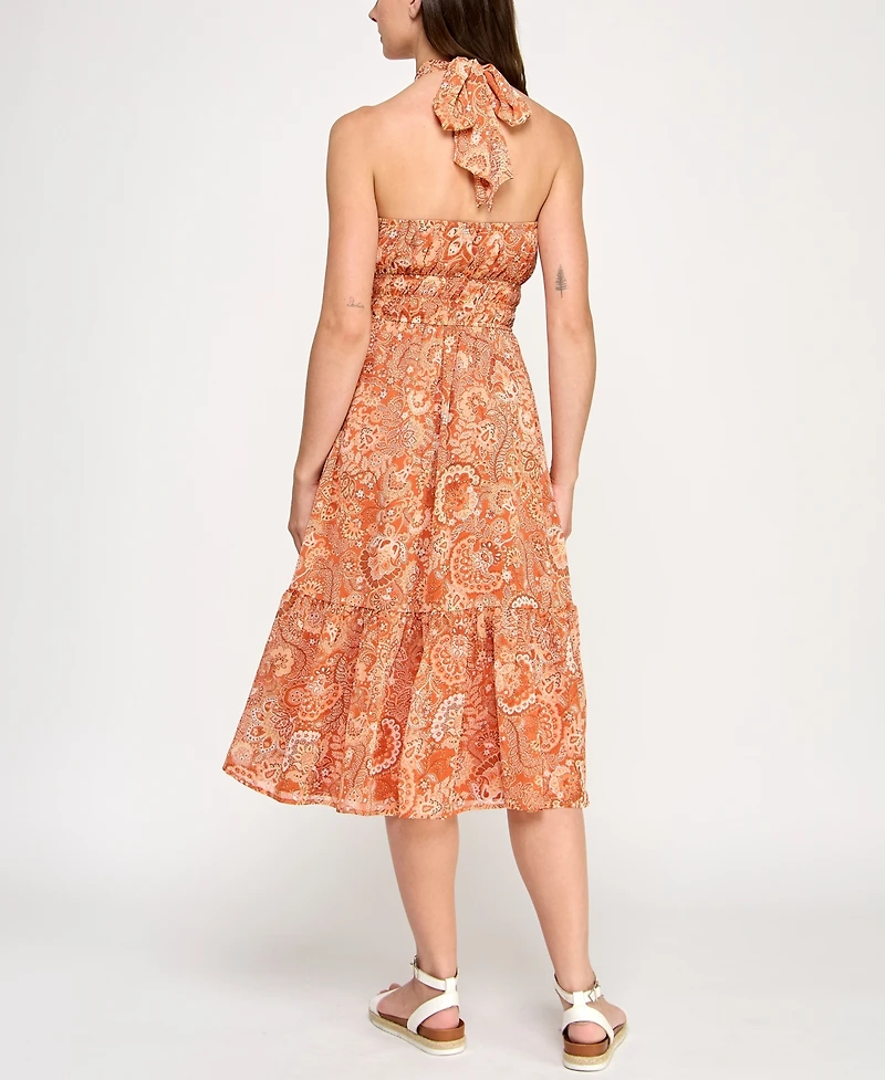Trixxi Juniors' Printed Ruffled-Skirt Halter Midi Dress