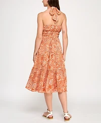 Trixxi Juniors' Printed Ruffled-Skirt Halter Midi Dress