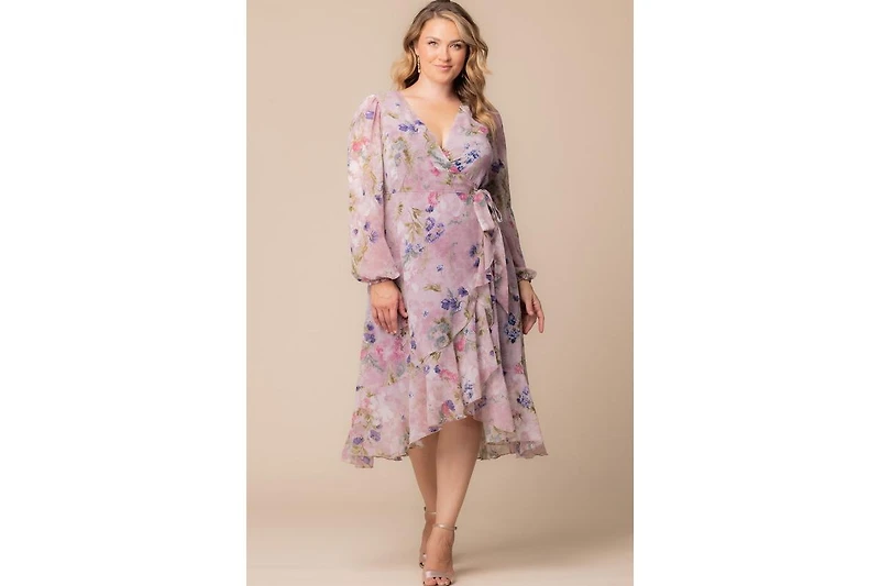 Kiyonna Plus Clara Long Sleeve Chiffon Wrap Dress