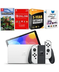 Nintendo Switch White Oled Console with Minecraft: Switch Edition, Nso 12 Month Family Membership, MightySkins Console and Controller Skin Voucher