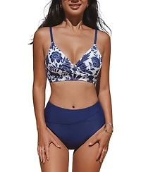 Cupshe Women's High Waisted V Neck Twist Front Bikini Sets
