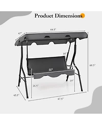 Gymax 3-Person Swing Chair Porch Seat w/ Adjustable Canopy Removable Cushion