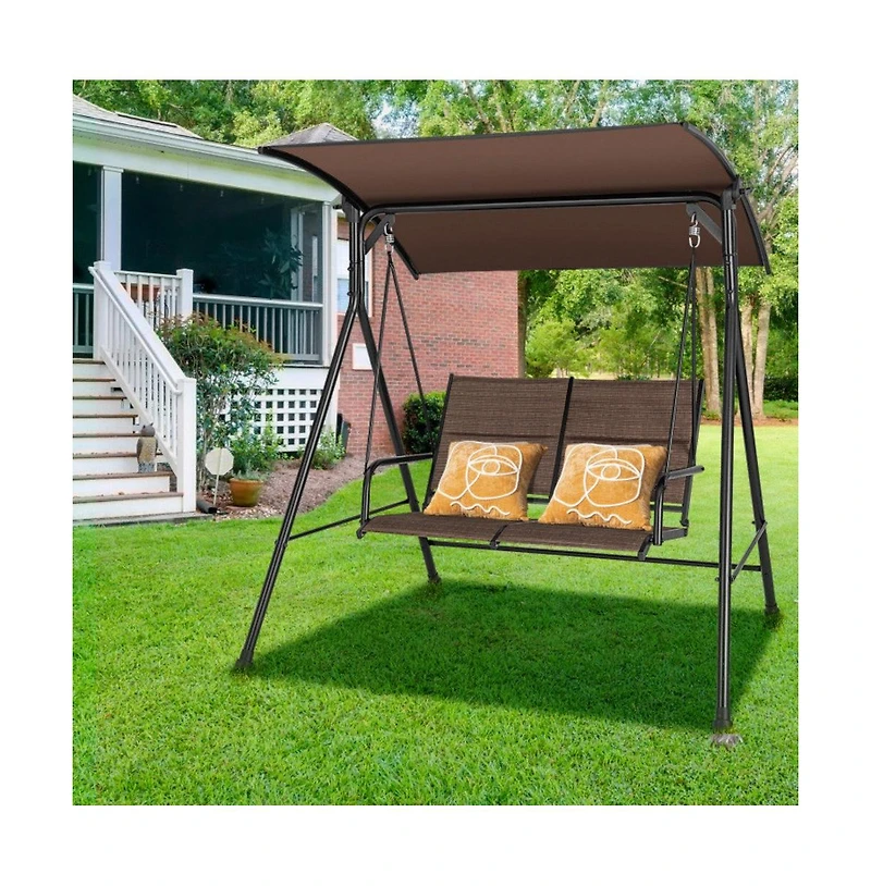 2 Person Porch Swing with Adjustable Canopy and Padded Seat