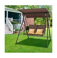 2 Person Porch Swing with Adjustable Canopy and Padded Seat