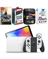 Nintendo Switch White Oled Console with the Legend of Zelda: Breath of the Wild, Surge Accessory Gaming Kit, MightySkins Console and Controller Skin V
