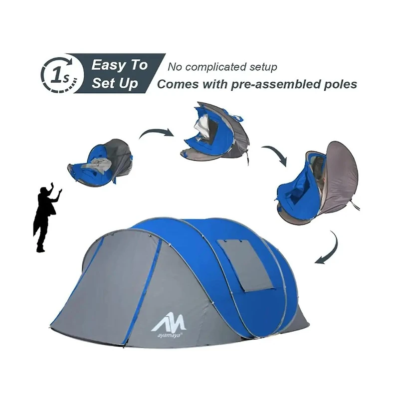 Ayamaya Adobe Xl Instant Set-Up Pop-Up Family Tent – 4–6 Person Waterproof Shelter with Front Vestibule, Double Layer Protection, and No