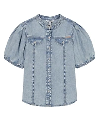 Clavin Klein Big Girls Frayed Denim Shirt