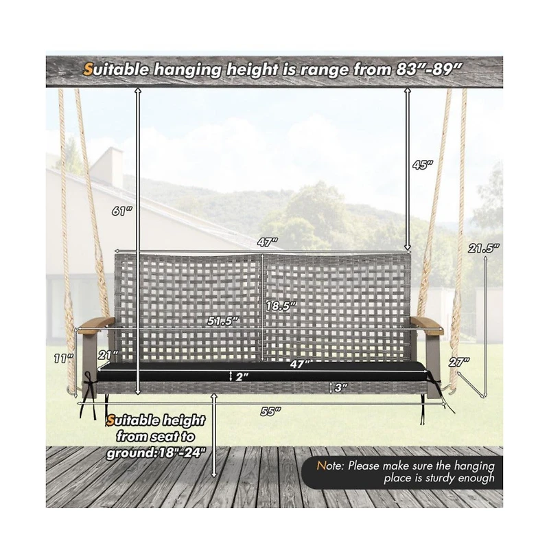 2-Person Patio Wicker Hanging Swing Chair