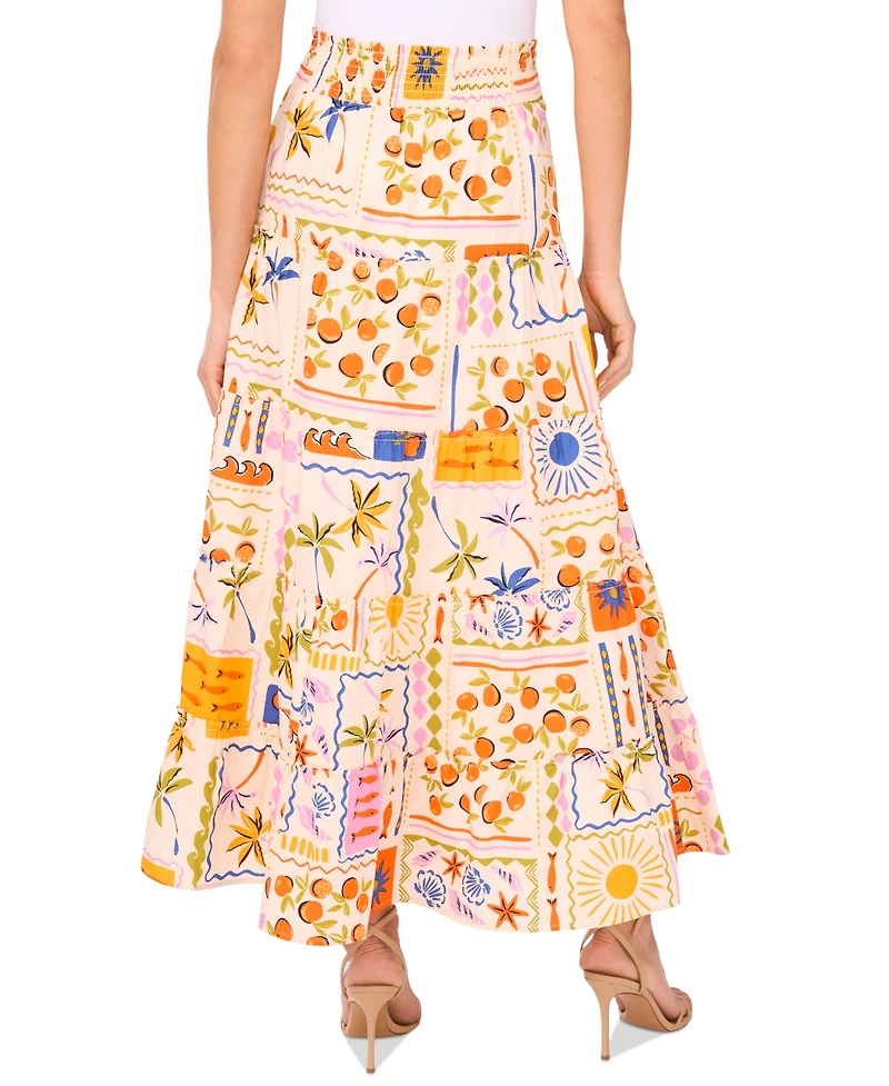 CeCe Women's Cotton Postcard-Print Maxi Skirt