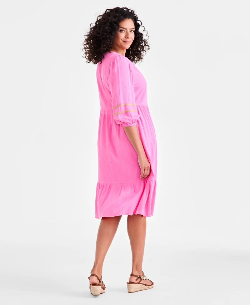 Style & Co Women's V-Neck 3/4-Sleeve Tiered Midi Dress, Exclusively at Macy's
