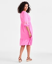 Style & Co Women's V-Neck 3/4-Sleeve Tiered Midi Dress, Exclusively at Macy's