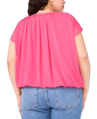 Vince Camuto Plus Wide-Neck Cap-Sleeve Gathered Top