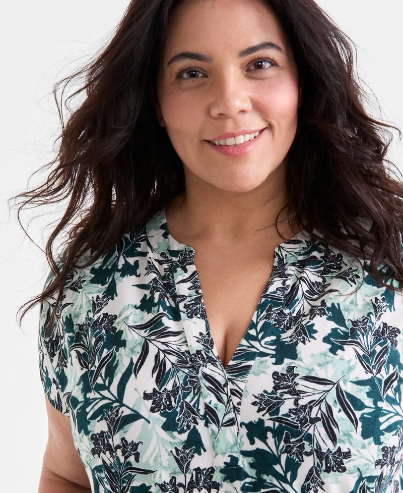 Style & Co. Plus Textured Printed V-Neck Midi Dress, Exclusively at Macy's