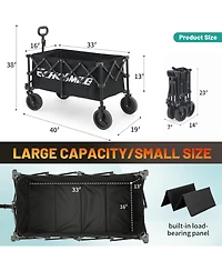 EchoSmile Collapsible Foldable Wagon with 300lbs Weight Cart Heavy Duty Folding Beach Wheels and Adjustable Handle for Camping Garden
