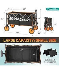 EchoSmile Collapsible Foldable Wagon with 300lbs Weight Cart Heavy Duty Folding Beach Wagon Cart with Wheels and Adjustable Handle for Camping Garden