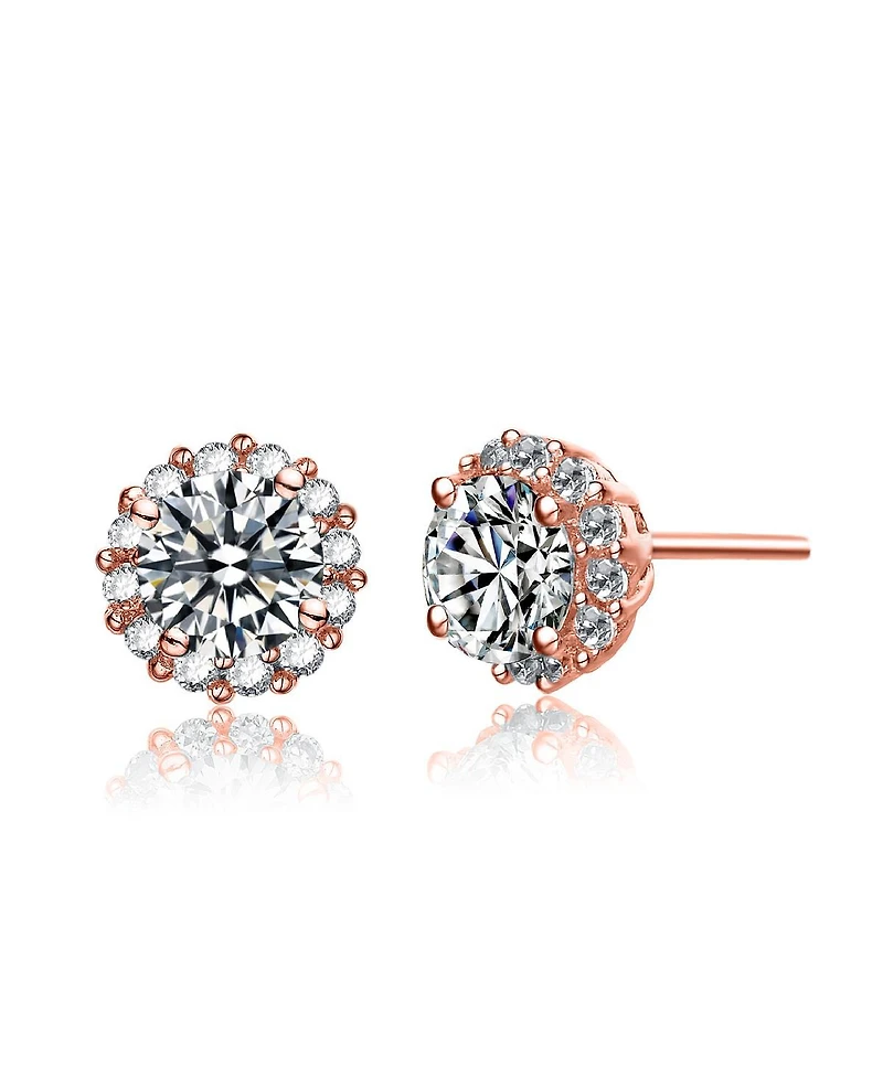 18K Rose Gold Plating with Clear Cubic Zirconia Round Stud Earrings