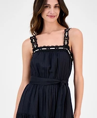 Anne Klein Women's Lace-Trim Cotton Sleeveless Midi Dress