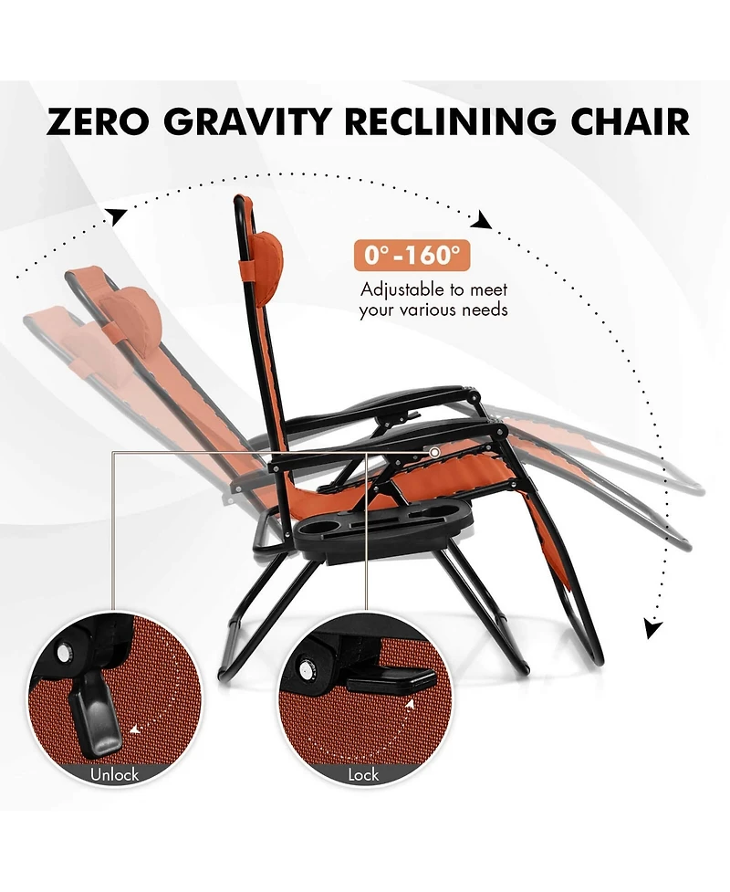 Folding Zero Gravity Reclining Lounge Chairs Beach Patio with Utility Tray
