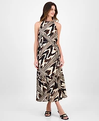 Anne Klein Women's Printed Halter-Neck Sleeveless Midi Dress