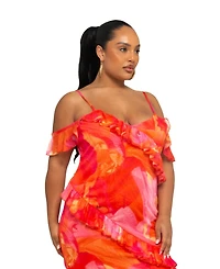 Fashion-szn Curve Women's Floral Print Mesh Midi Dress