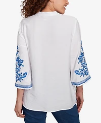 Ruby Rd. Petite Tidal Embroidered Button Front Top