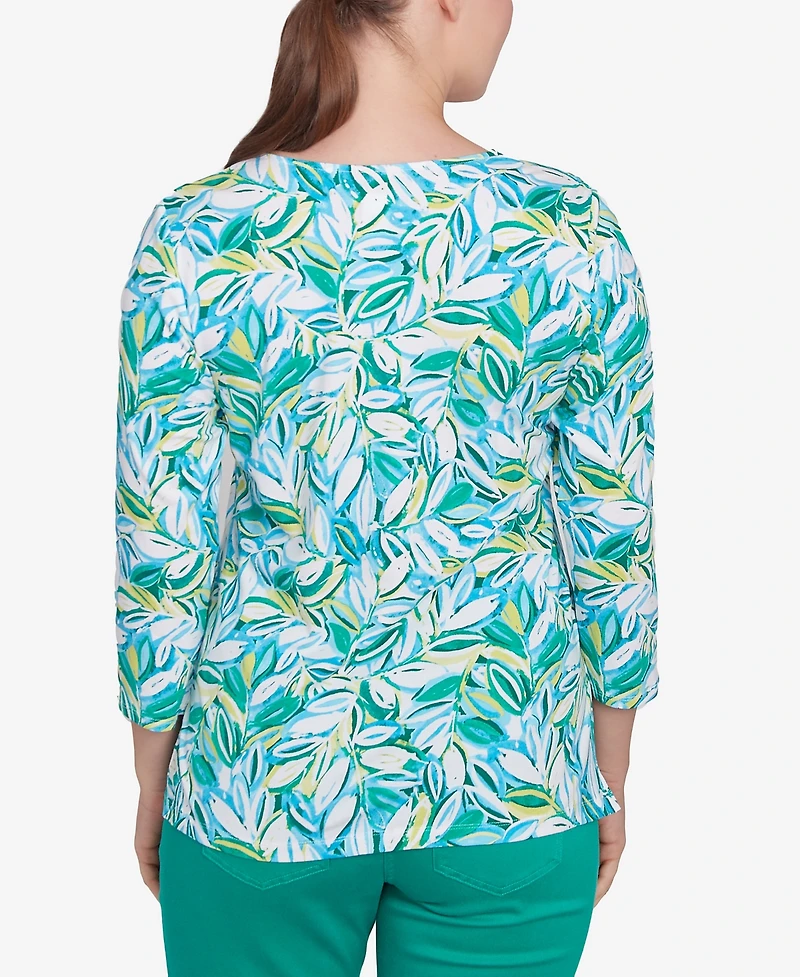 Ruby Rd. Petite Tossed Leaves Embellished Knit Top
