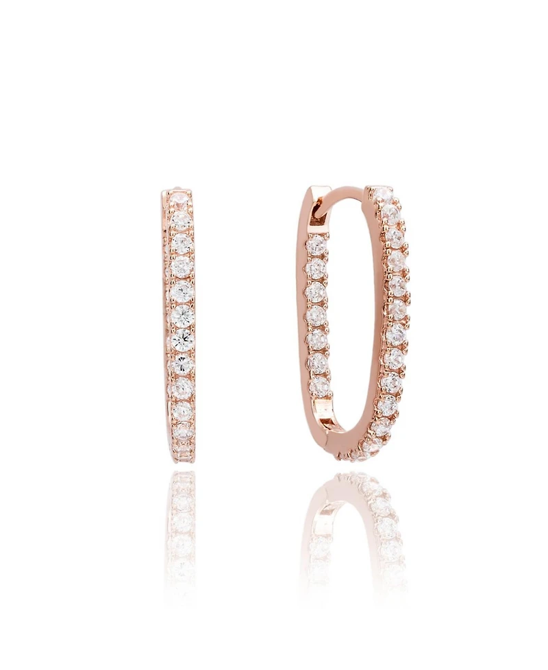 Suzy Levian Sterling Silver Cubic Zirconia Pave Paperclip Hoop Earrings