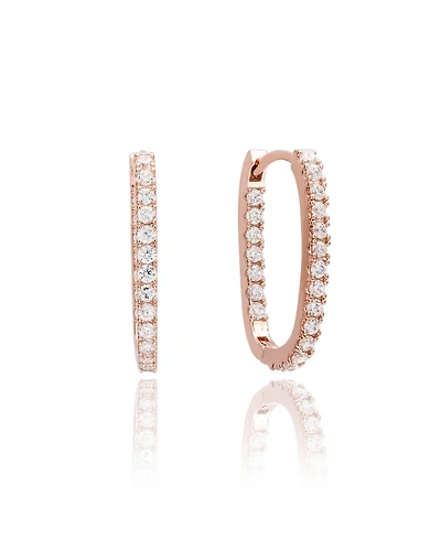 Suzy Levian Sterling Silver Cubic Zirconia Pave Paperclip Hoop Earrings