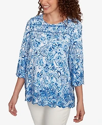 Ruby Rd. Petite Oceanic Paisley Embroidered Top