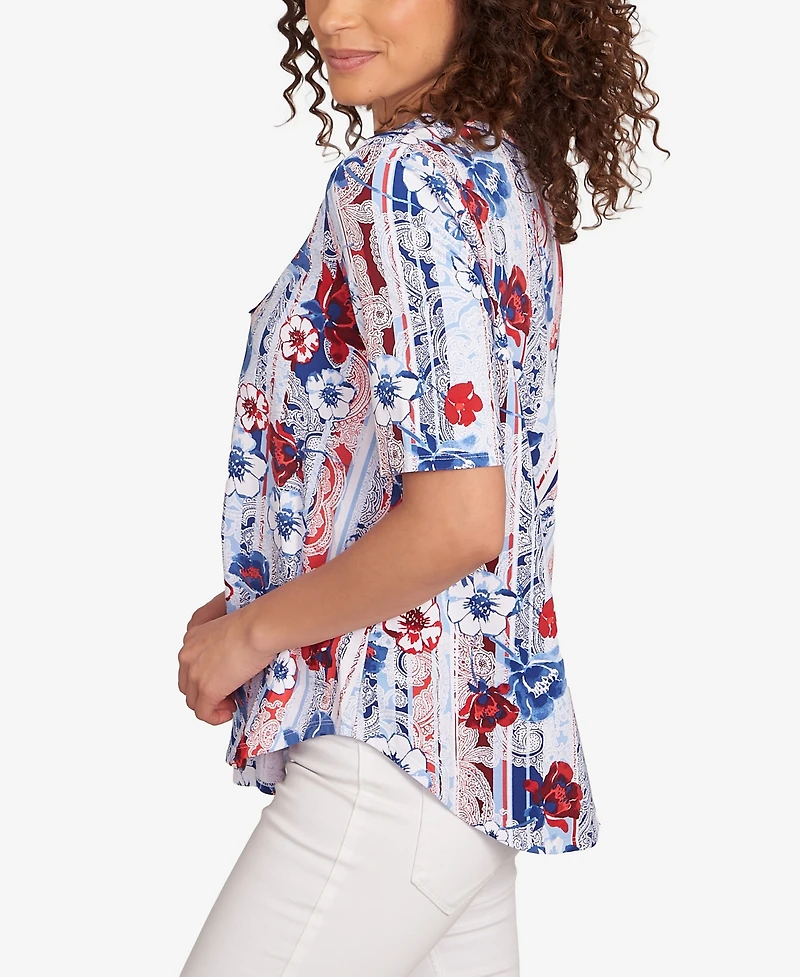 Ruby Rd. Petite Riviera Floral Stripe Print Knit Top
