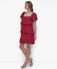 Dkny Women's Square-Neck Pleated Tiered Short Dress