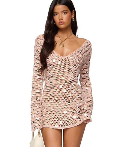 Edikted Women's Corea Sequin Crochet Mini Dress