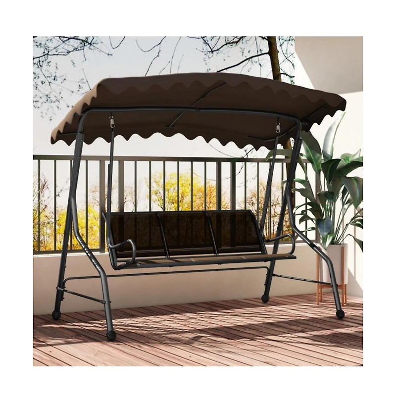 3-Seat Outdoor Porch Canopy Swing with Adjustable Shading