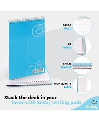 Enday Steno Pads Spiral 6 x 9 inches, Gregg Rule White Paper, 80 Sheets Steno Notebook for writing in Pink, Purple, Green, Blue, Red, Grey