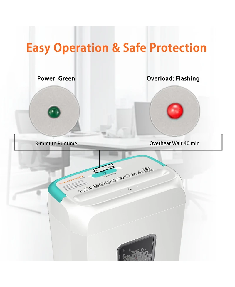 Bonsaii Secure Shredder, Home Office Shredder, high Security, 6-Sheet, Cross-Cut shredding for documents, Mail, Staples, Credit Cards, Equipped Conven
