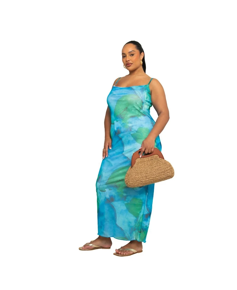 Fashion-szn Curve Women's Abstract Print Mesh Maxi Dress