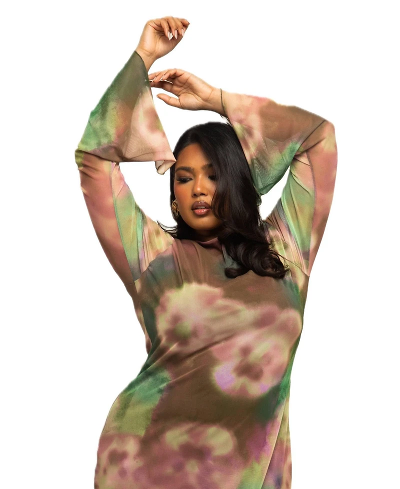 Fashion-szn Curve Women's Floral Print Mesh Maxi Dress