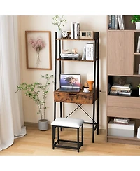 Ladder Vanity Desk Set with Flip Top Mirror and Cushioned Stool