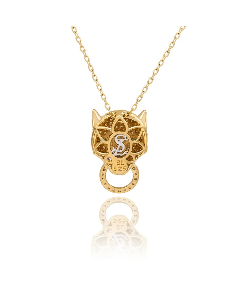 Suzy Levian Sterling Silver Cubic Zirconia Panther Ring Pendant Necklace