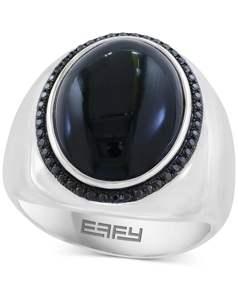 Effy Men's Onyx (17 x 12-1/2mm) & Black Spinel (1/4 ct. t.w.) Oval Statement Ring in Sterling Silver