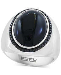 Effy Men's Onyx (17 x 12-1/2mm) & Black Spinel (1/4 ct. t.w.) Oval Statement Ring in Sterling Silver
