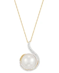 Honora Ming Pearl (11mm) & Diamond (1/4 ct. t.w.) Swirl 18" Pendant Necklace in 14k Gold