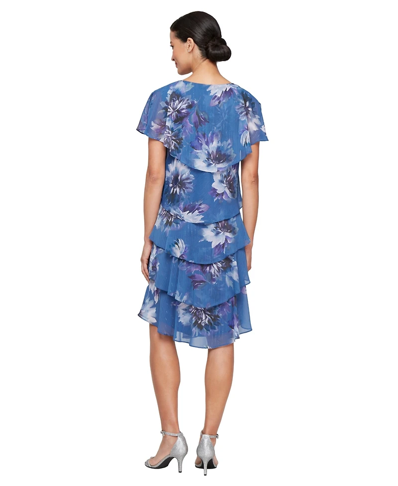 Sl Fashions Women's Short-Sleeve Chiffon A-Line Dress