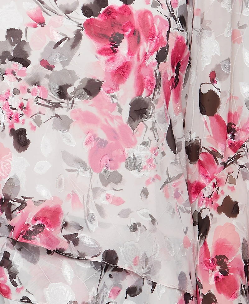 Alex Evenings Women's Chiffon Printed Bell-Sleeve Blouse