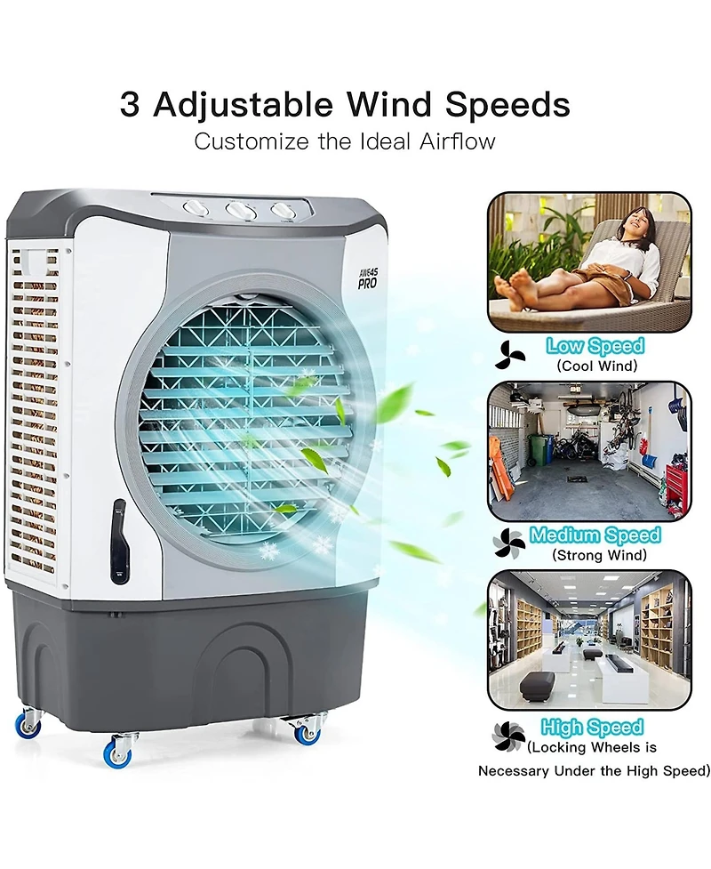 4-in-1 Industrial Evaporative Air Cooler Fan with 45 L Tank and Wheels