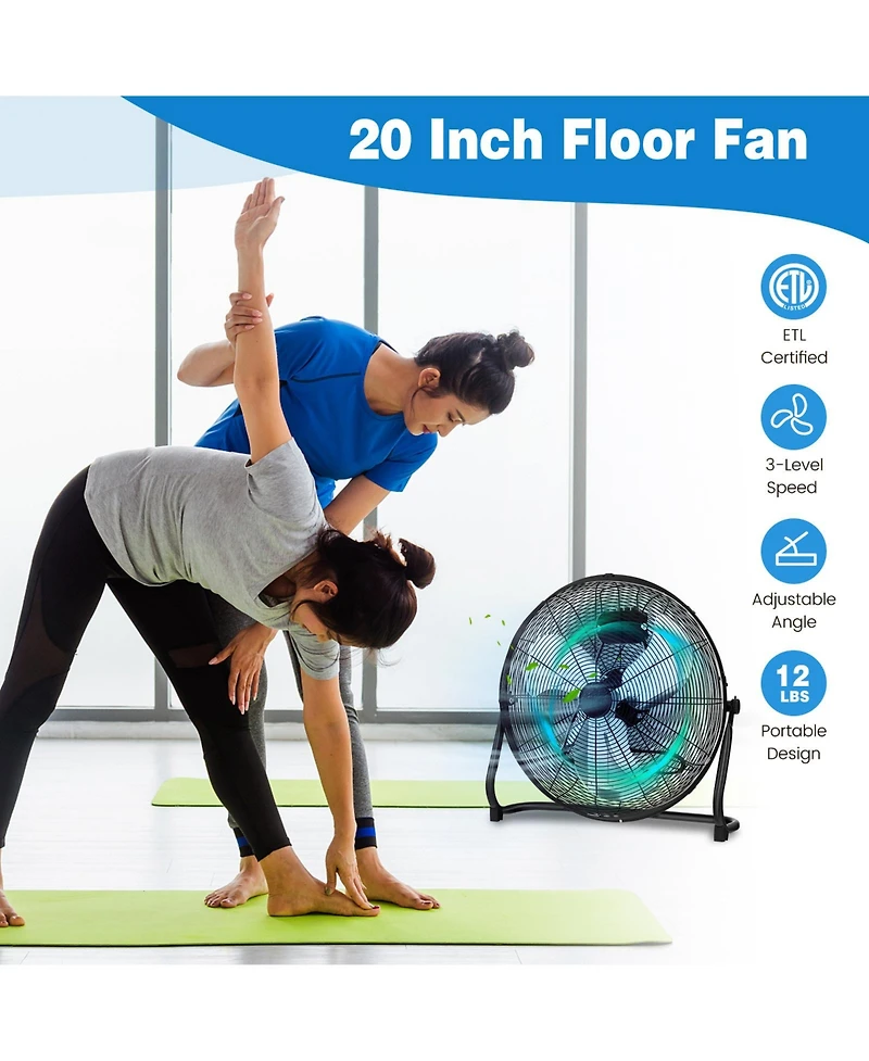 3-Speed High Velocity Floor Fan with Adjustable Tilt Angle and Handle