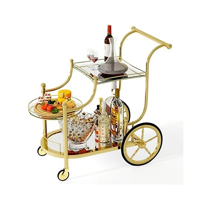 3-Tier Home Bar Serving Cart on Wheels with Mirrored Shelves