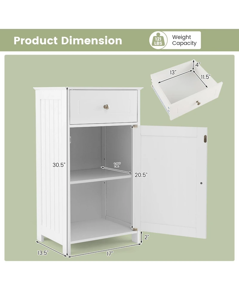 Bathroom Cabinet with Drawer Single Door with Adjustable Shelf