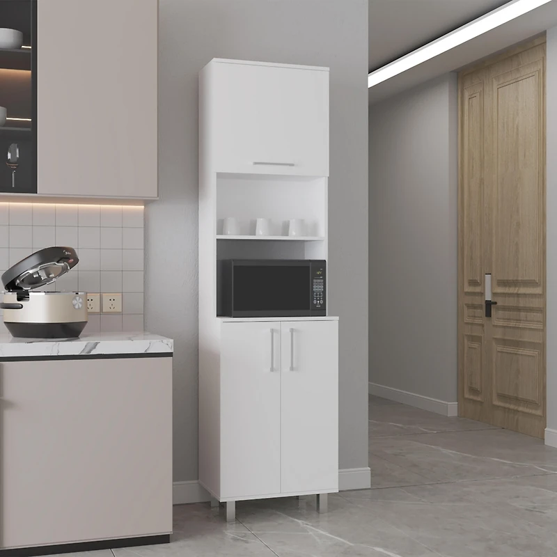 Maeser Kitchen Pantry, 3 Doors, 4 Legs, 5 Shelves, White