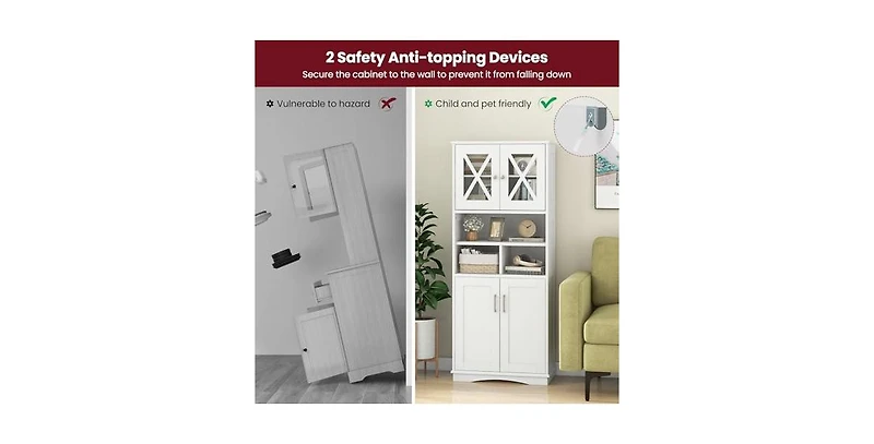 Tall Bathroom Cabinet Large Floor Storage Cabinet with Acrylic Doors and 3 Cubes